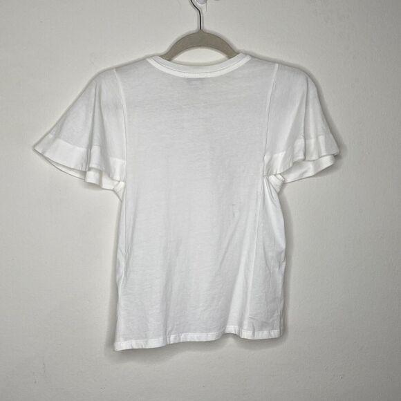 NWT Joie Aeowin Cotton White Short Flutter Sleeve Crew Neck Relaxed T-shirt XXS - Picture 6 of 12